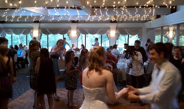 steps and sounds - wedding crowd dances with bride and groom