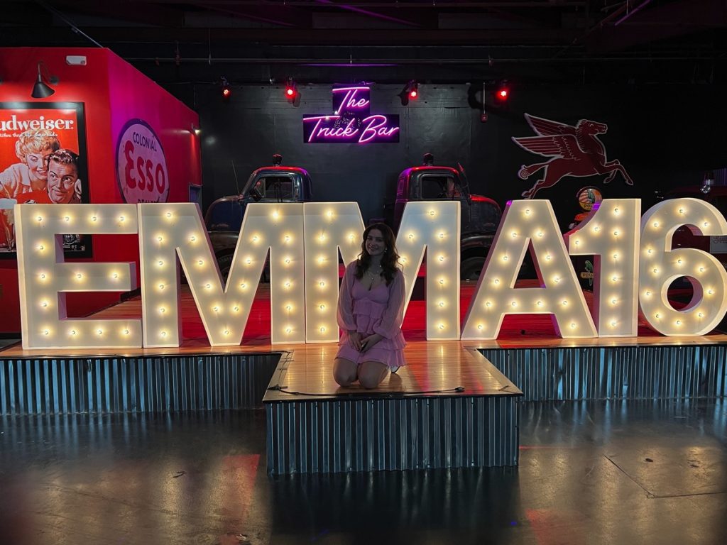 Steps & Sounds marquee lettering makes for a great photo backdrop