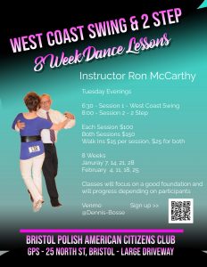 West Coast Swing & 2 Step Dance Lessons @ Bristol Polish American Citizens Club